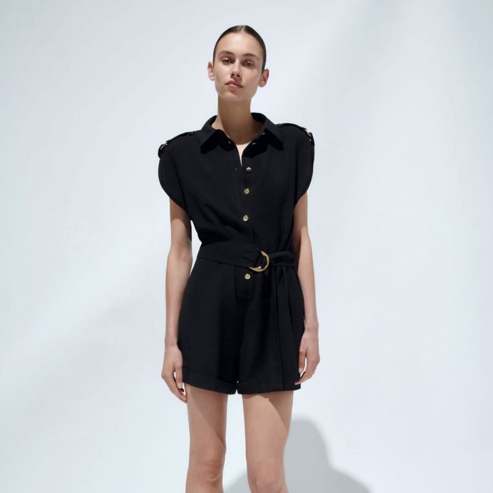 NWT Zara short romper , black , gold buttons